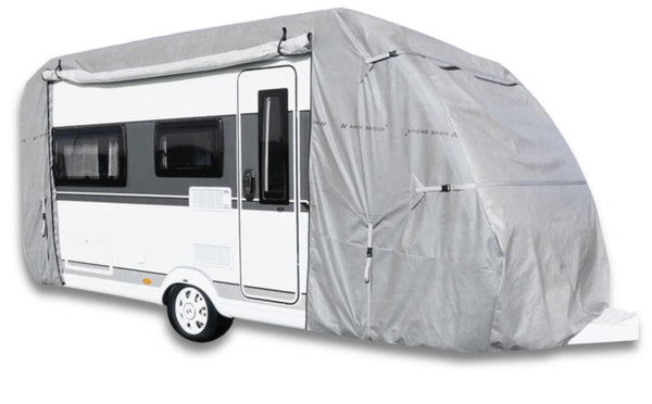 Apsauginis uždangalas gyvenamąjai priekabai (karavanui) su atsegamu šonu (dešinė pusė)